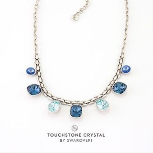 Touchstone Crystal Blue Silver Necklace Basketweave Swarovski crystals 15-18”